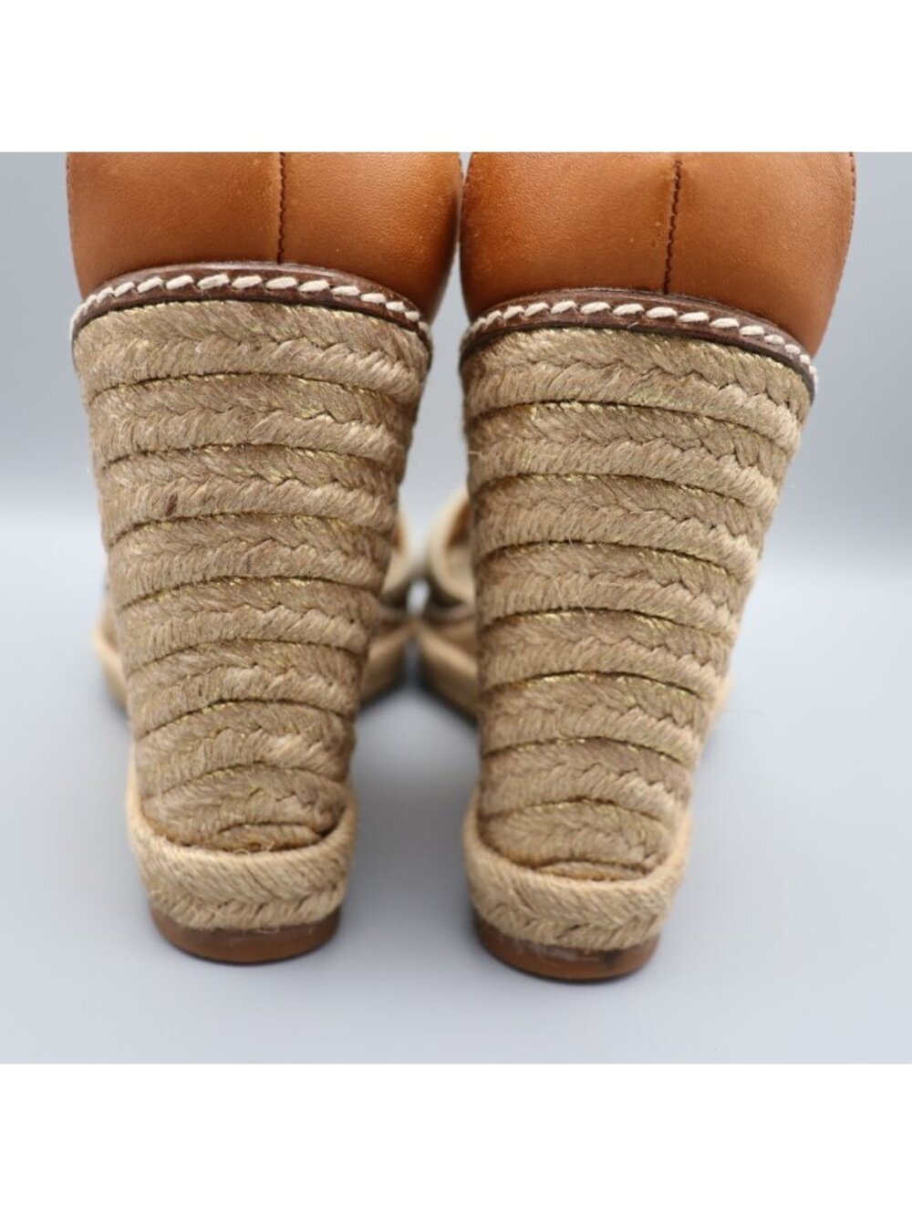 Tory Burch Frieda Platform Wedge Espadrille Sandals Beige Elastic Straps 9.5 B - Picture 14 of 16